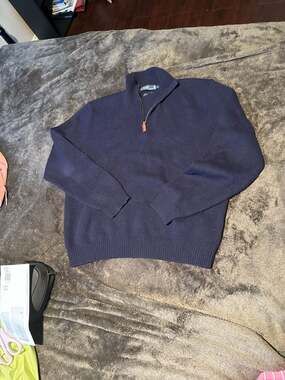 Polo Ralph Lauren Men's Navy Blue Lambswool 1/4 Zip Pullover Sweater